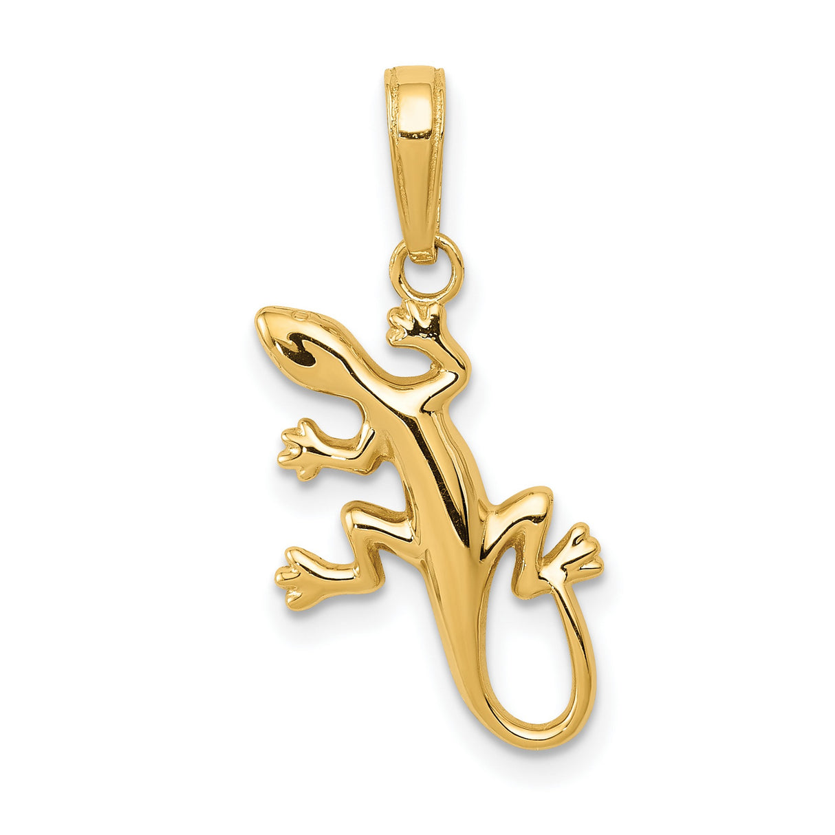 10k Yellow Gold Lizard Pendant, Polished Gecko Design, Unisex Animal Jewelry