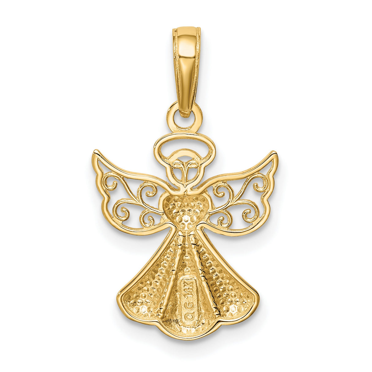 10k Yellow Gold Angel Pendant with Openwork Wings and Heart Bodice, Spiritual Jewelry