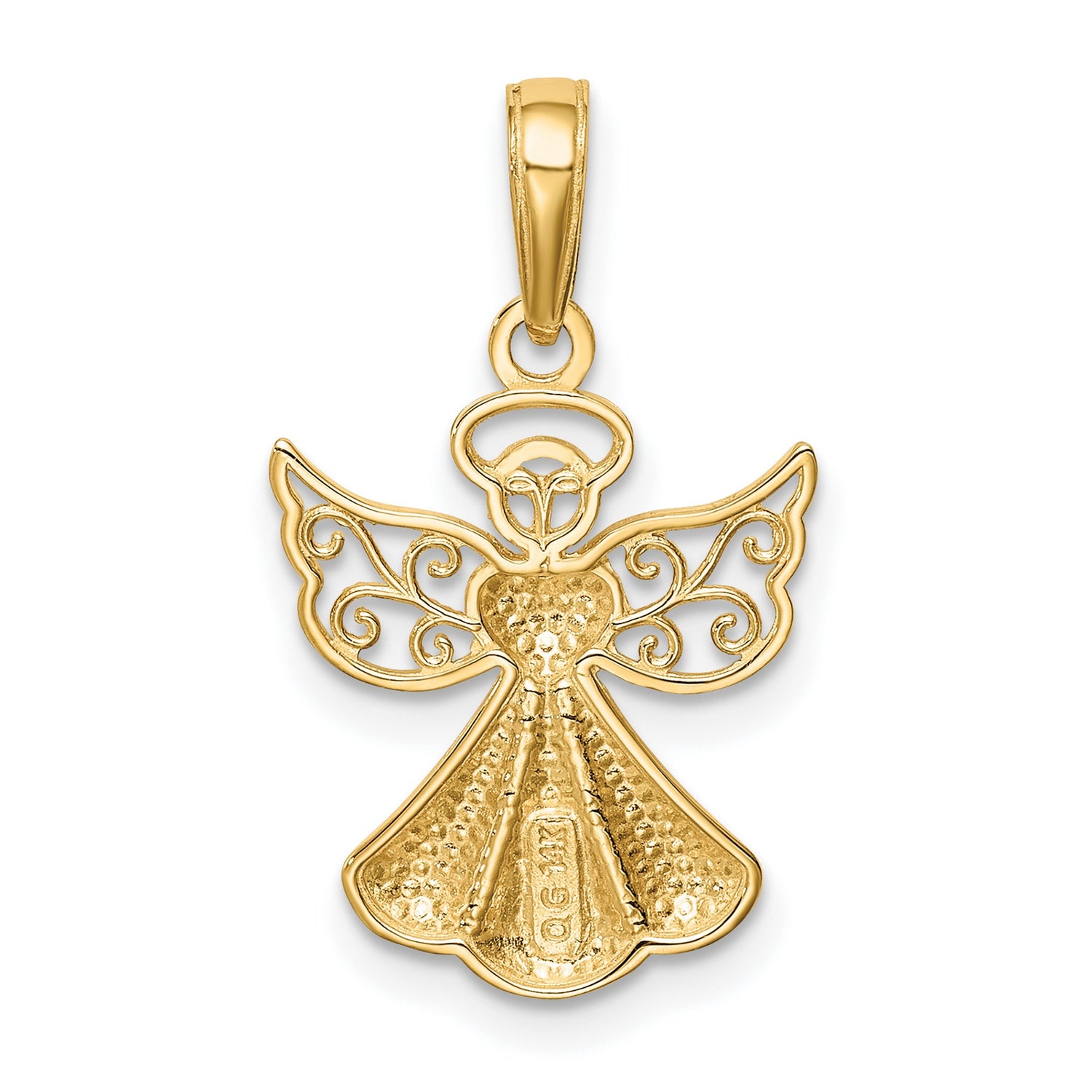10k Yellow Gold Angel Pendant with Openwork Wings and Heart Bodice, Spiritual Jewelry
