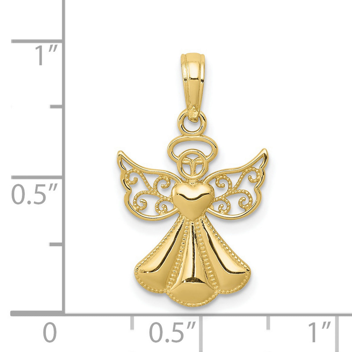 10k Yellow Gold Angel Pendant with Openwork Wings and Heart Bodice, Spiritual Jewelry