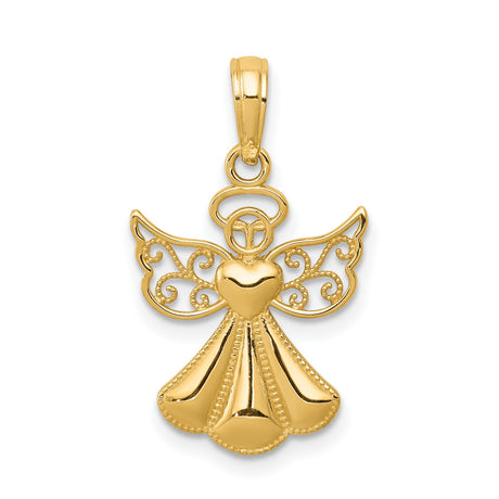 10k Yellow Gold Angel Pendant with Openwork Wings and Heart Bodice, Spiritual Jewelry