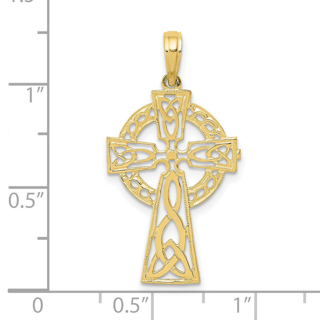 10k Yellow Gold Cross Pendant with Triquetra Charm and Filigree Celtic Design