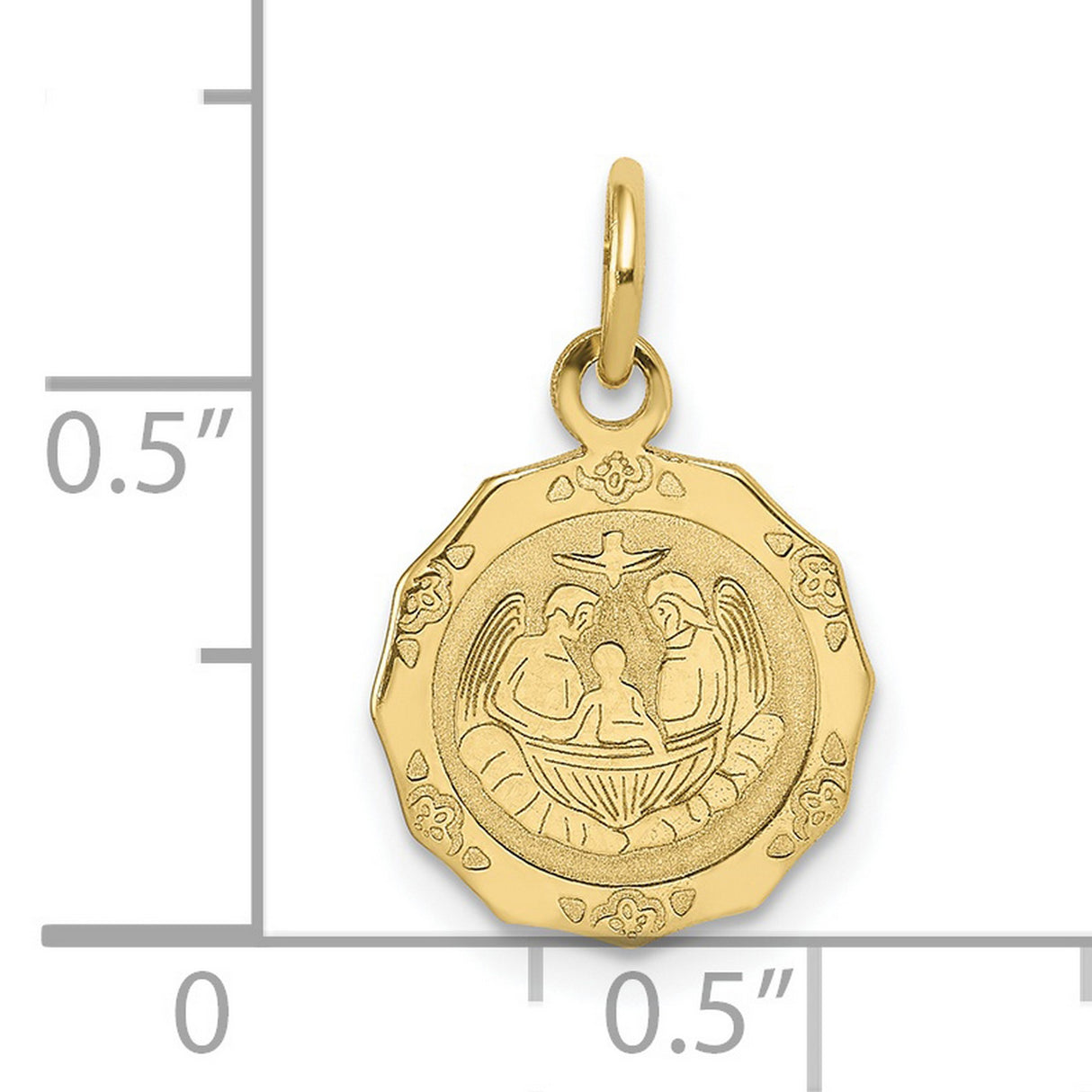 10k Yellow Gold Baptism Medal Pendant with Angel, Dove, and Baptismal Font Scene