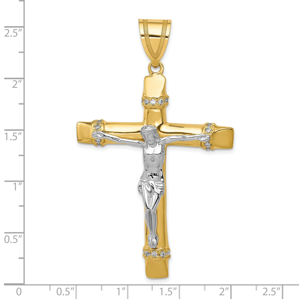 10k Two-Tone Gold Crucifix Cross Pendant with Cubic Zirconia, Christian Religious Jewelry