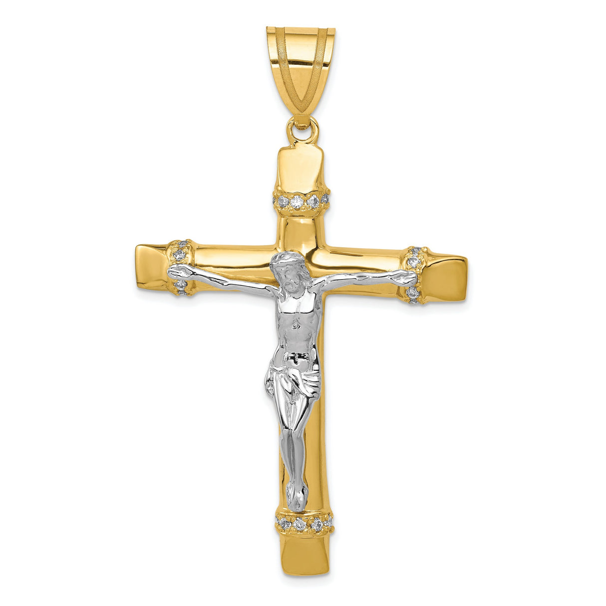 10k Two-Tone Gold Crucifix Cross Pendant with Cubic Zirconia, Christian Religious Jewelry