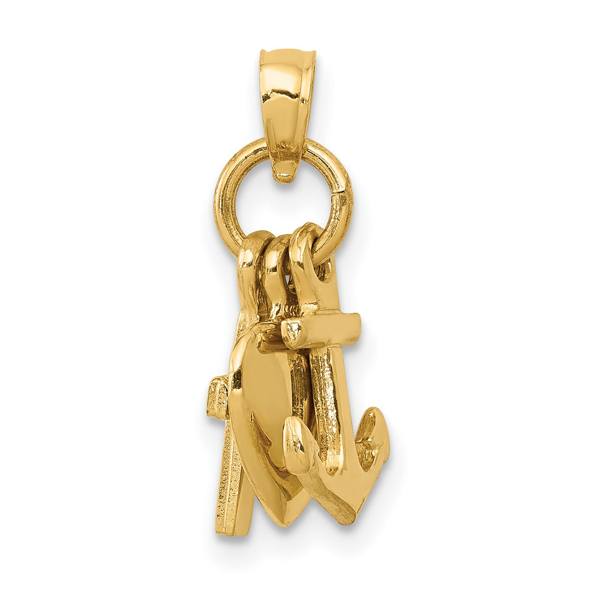 10k Yellow Gold Pendant with Cross Heart and Anchor, Christian Faith Hope Love Charm