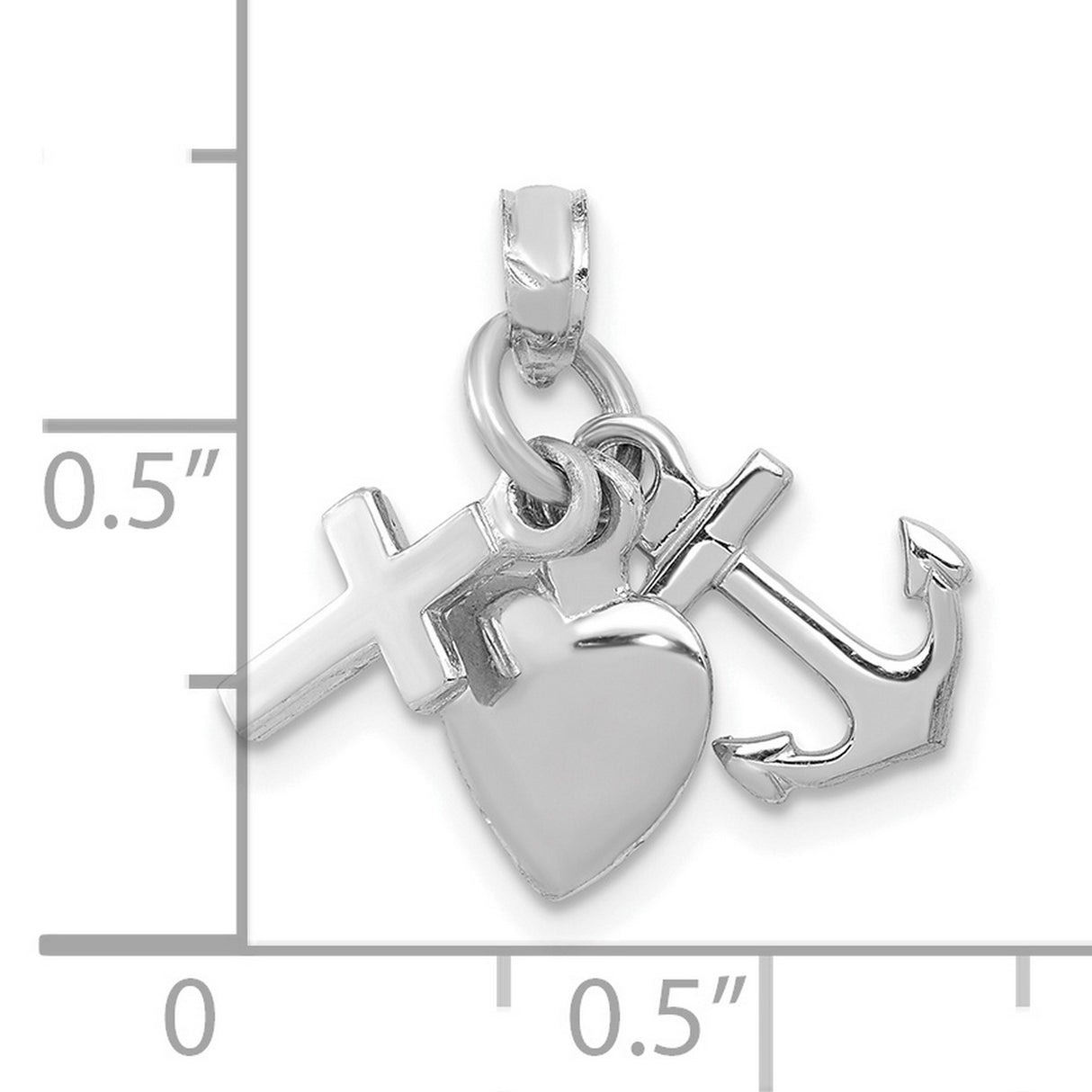 10k White Gold Pendant with Cross, Heart, and Anchor Charms, Christian Faith Hope Love Design