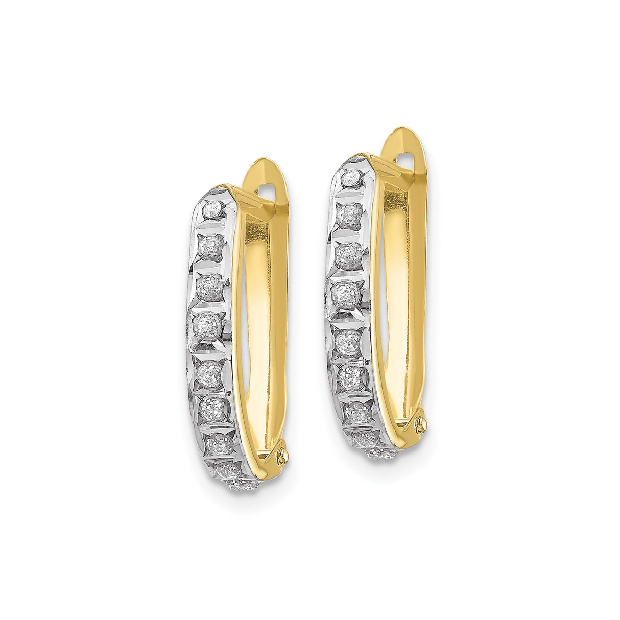10k Yellow Gold Hoop Earrings with Round White Diamonds, Two-Tone Channel Set Design