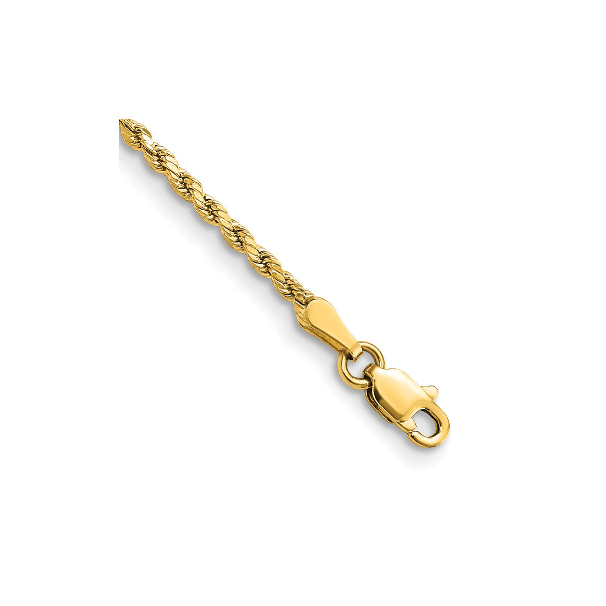 10K Yellow Gold 2 mm Rope Chain Bracelet, Polished