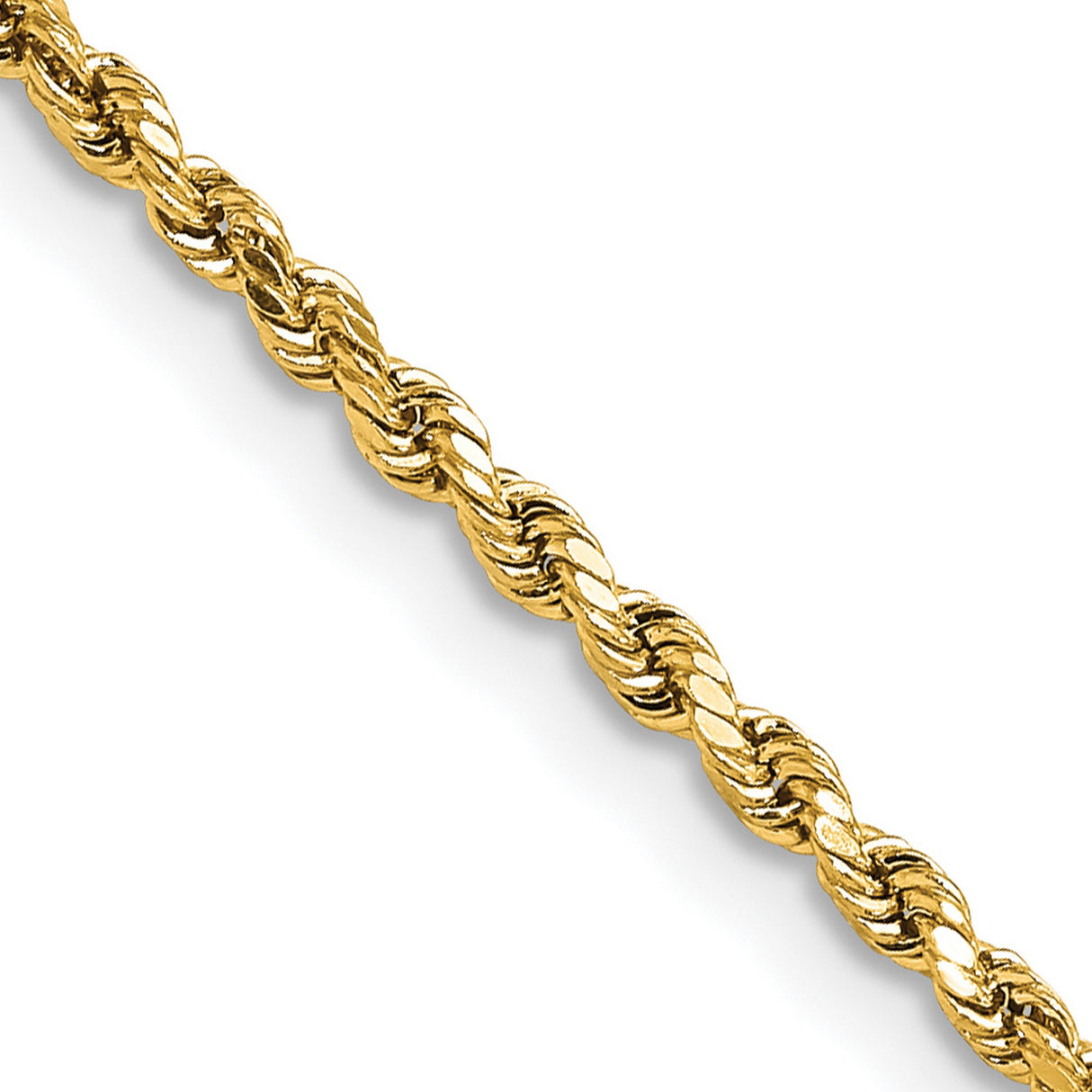 10K Yellow Gold 2.25 mm Rope Chain Necklace, Polished detail view