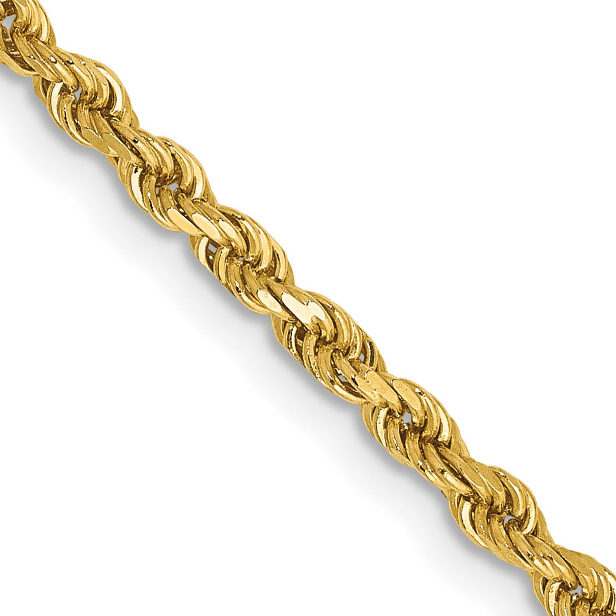 10K Yellow Gold 2.5 mm Rope Chain Necklace, Polished detail view
