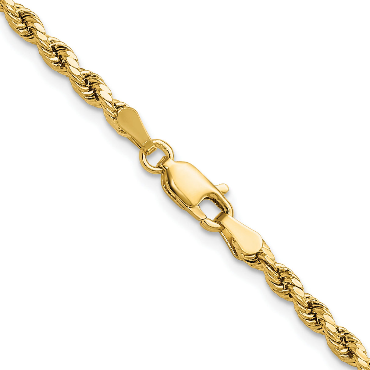 10K Yellow Gold 3 mm Rope Chain Necklace, Polished alternate angle