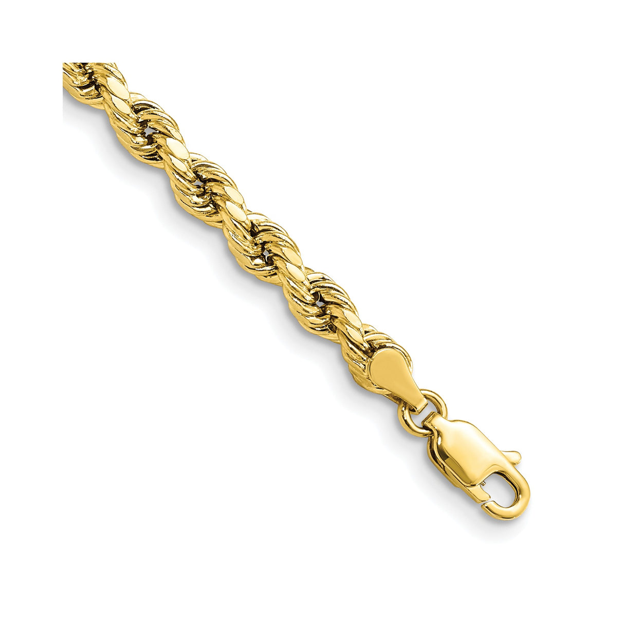10K Yellow Gold 4 mm Rope Chain Bracelet, Polished
