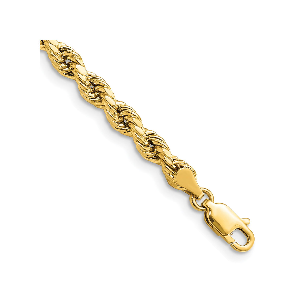 10K Yellow Gold 4 mm Rope Chain Bracelet, Polished shown for scale