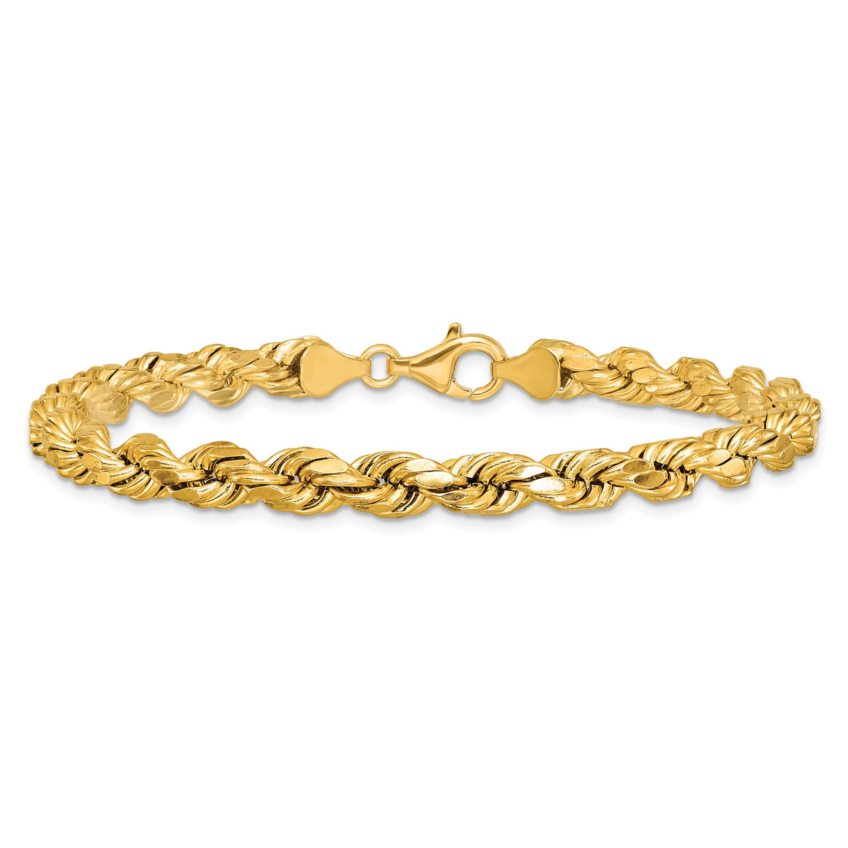10K Yellow Gold 6.5 mm Rope Chain Bracelet, Polished alternate angle