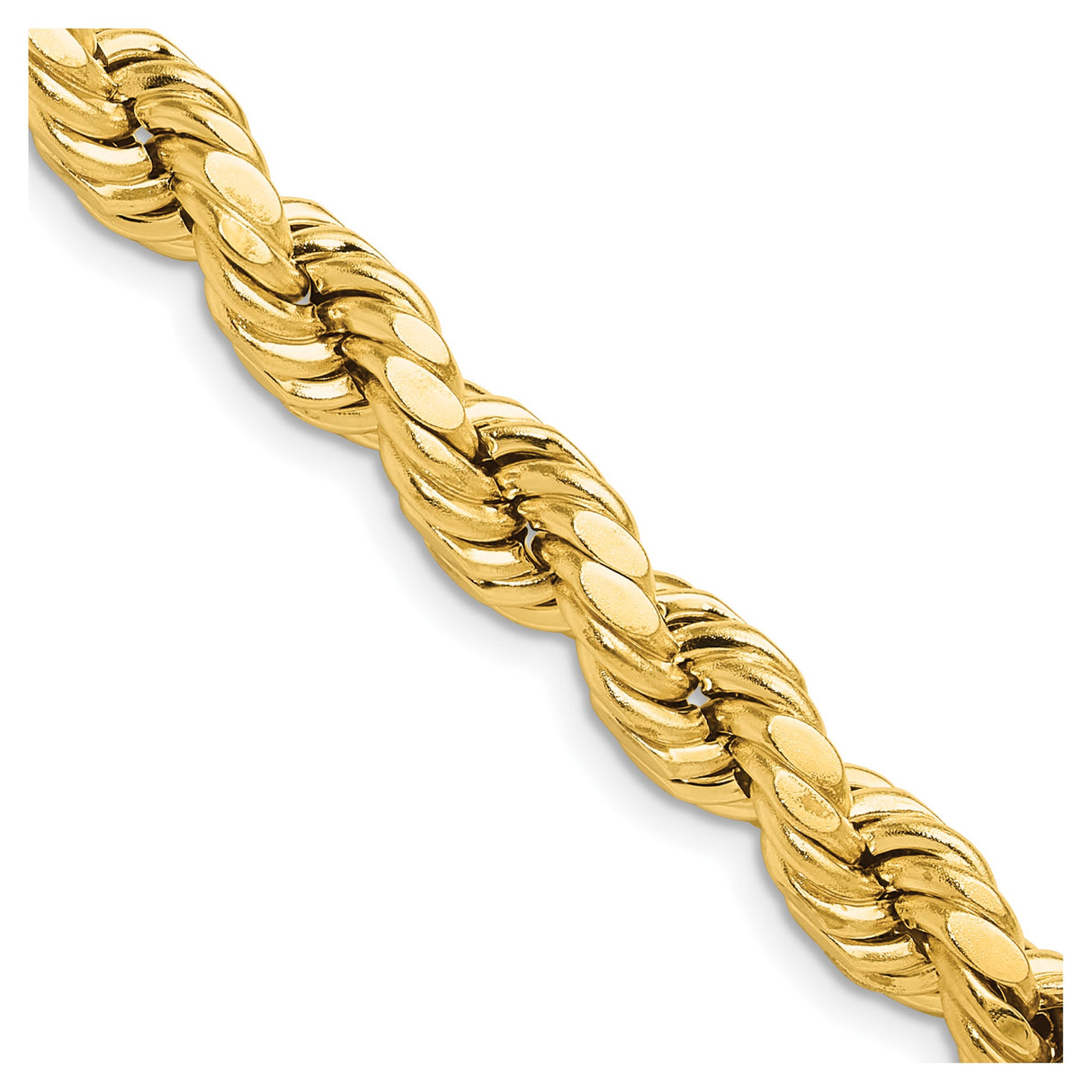 10K Yellow Gold 8 mm Rope Chain Necklace, Polished detail view