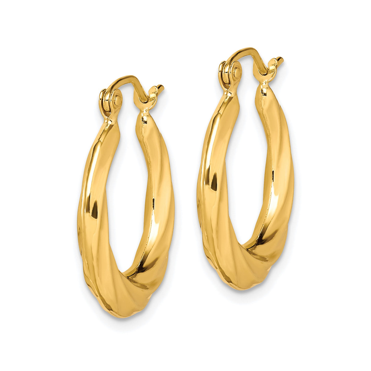 10k Yellow Gold Hoop Earrings, Twisted Polished and Textured Lightweight Design for Women