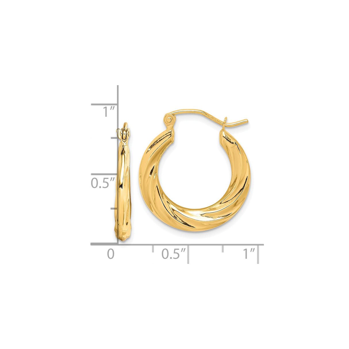 10k Yellow Gold Hoop Earrings, Twisted Polished and Textured Lightweight Design for Women