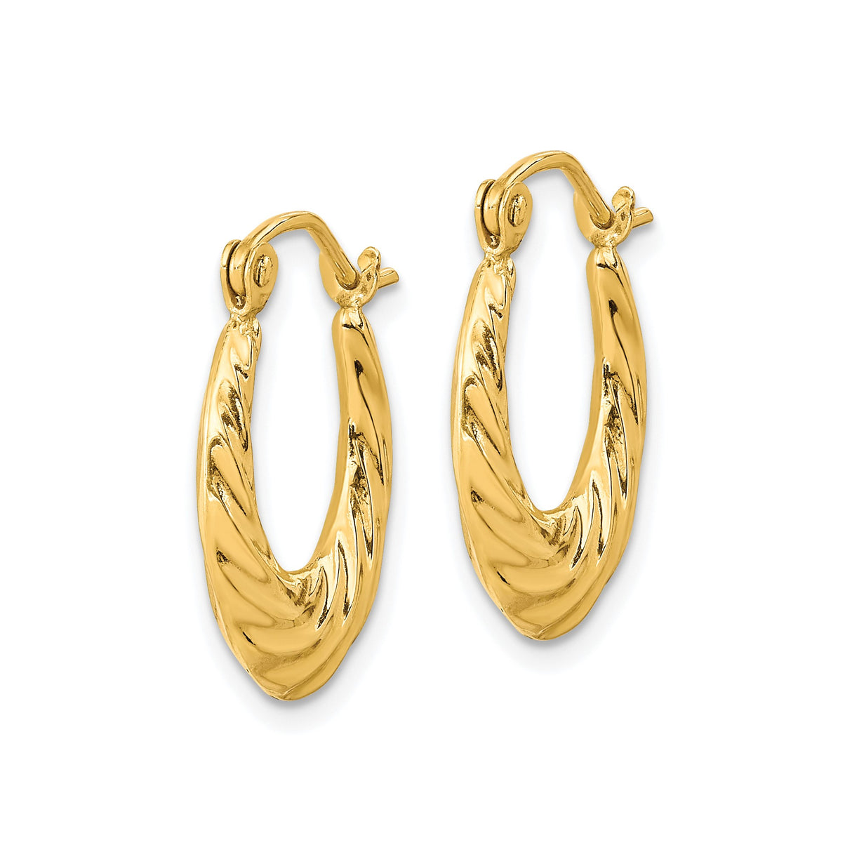 10k Yellow Gold Hoop Earrings with Twisted Polished Swirl and Diamond-Cut Texture