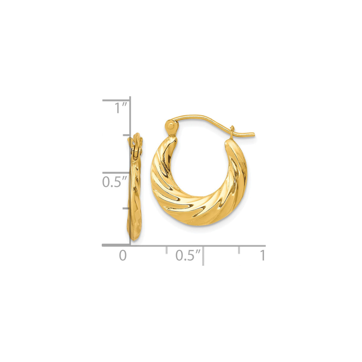 10k Yellow Gold Hoop Earrings with Twisted Polished Swirl and Diamond-Cut Texture
