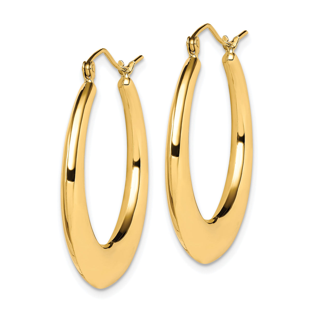 10k Yellow Gold Hoop Earrings, Medium Tapered Hollow Design with Polished Finish