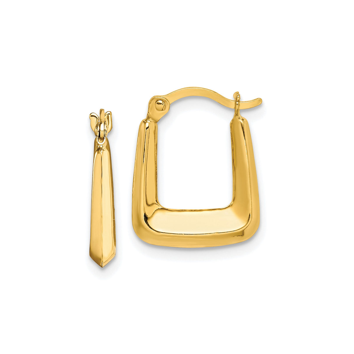 10k Yellow Gold Square Hoop Earrings, Sleek Geometric Hollow Design for Women