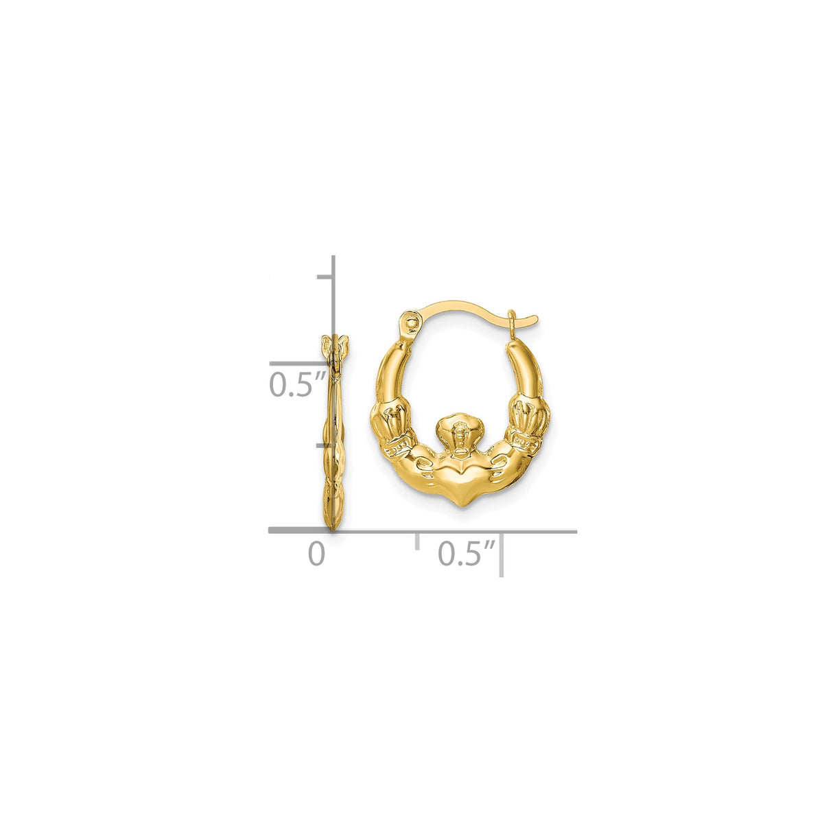 10k Yellow Gold Claddagh Hoop Earrings, Celtic Heart and Crown Design for Women