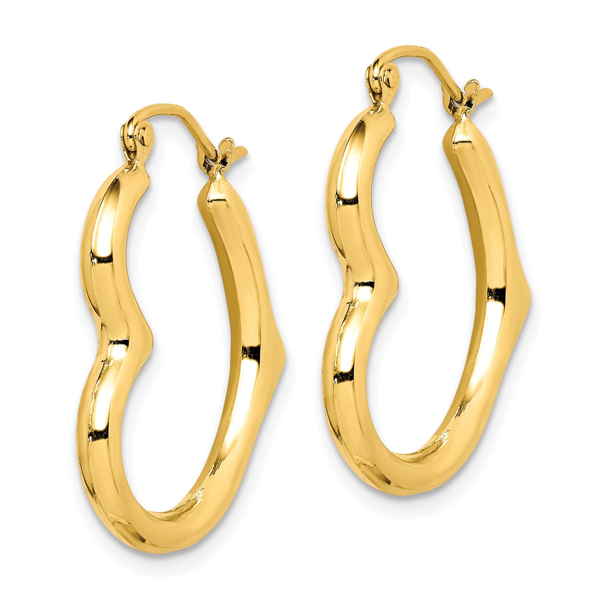 10k Yellow Gold Hoop Earrings, Wavy Bamboo Design, Lightweight Statement Jewelry for Women
