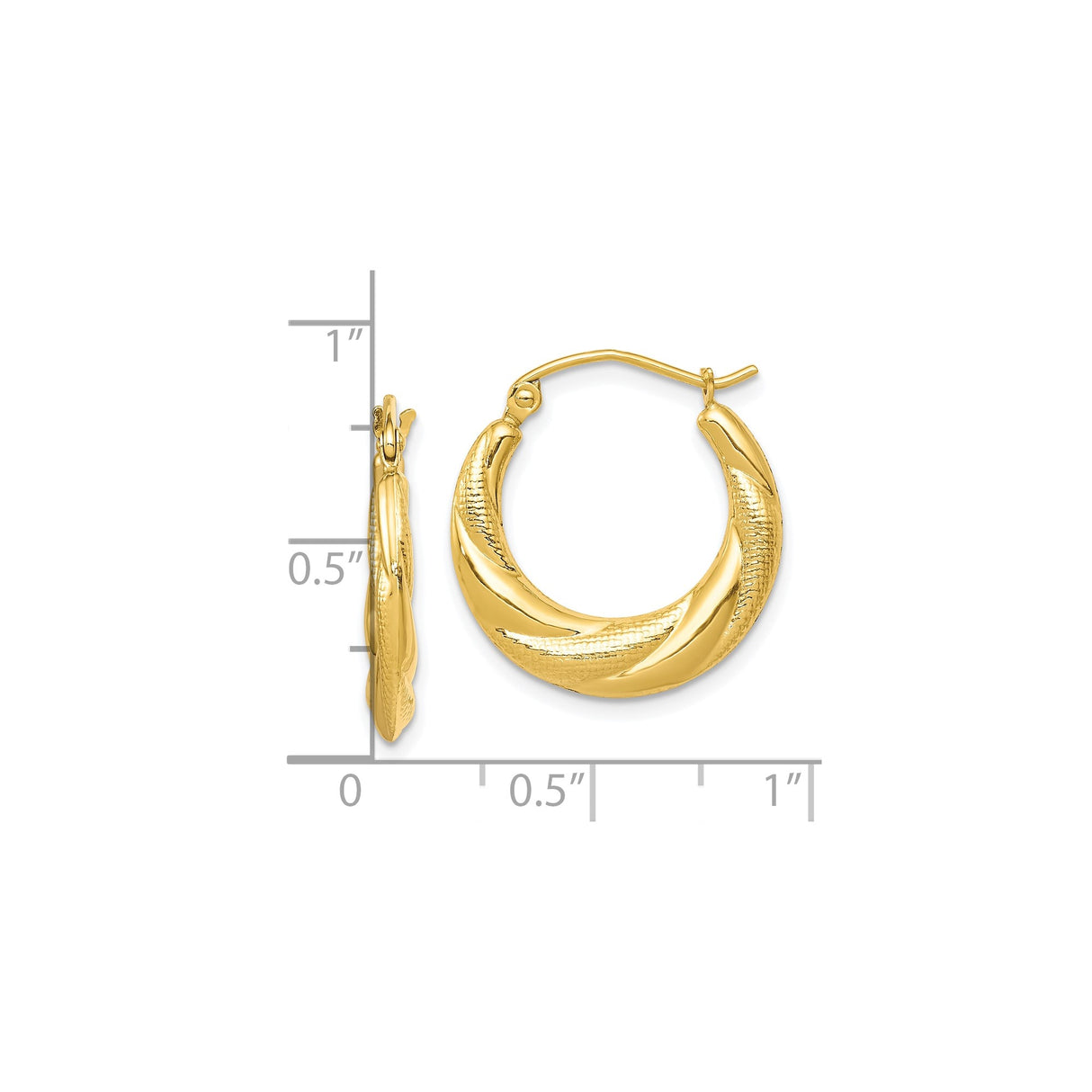 10k Yellow Gold Hoop Earrings with Twisted Textured Design and Polished Finish
