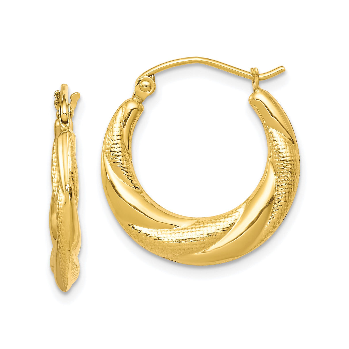 10k Yellow Gold Hoop Earrings with Twisted Textured Design and Polished Finish