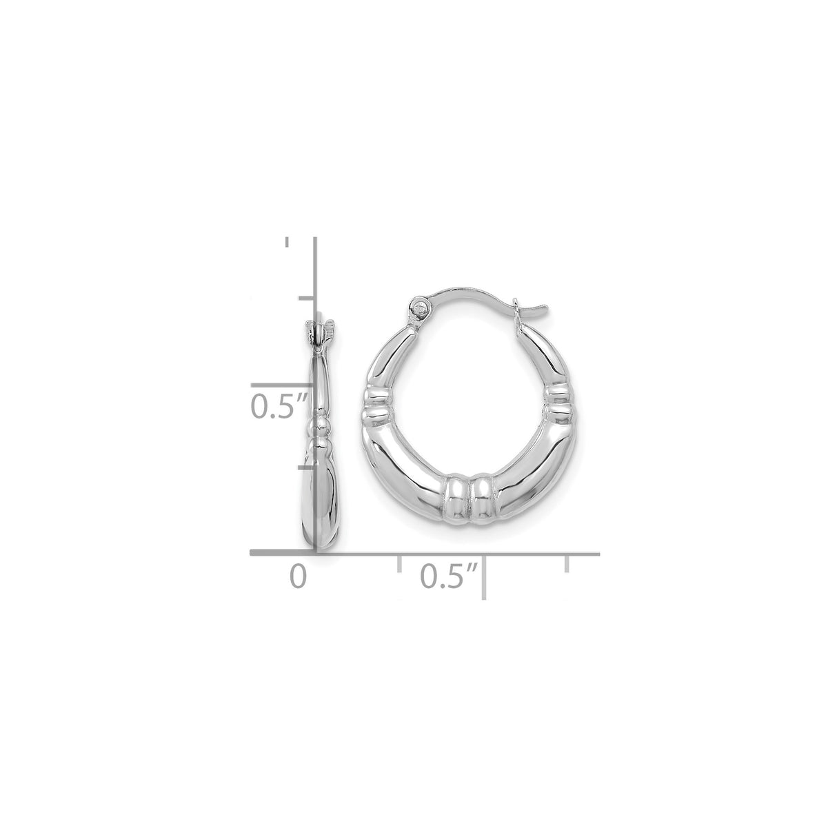 10k White Gold Hoop Earrings with Polished Bamboo Style Design, Lightweight and Modern Look