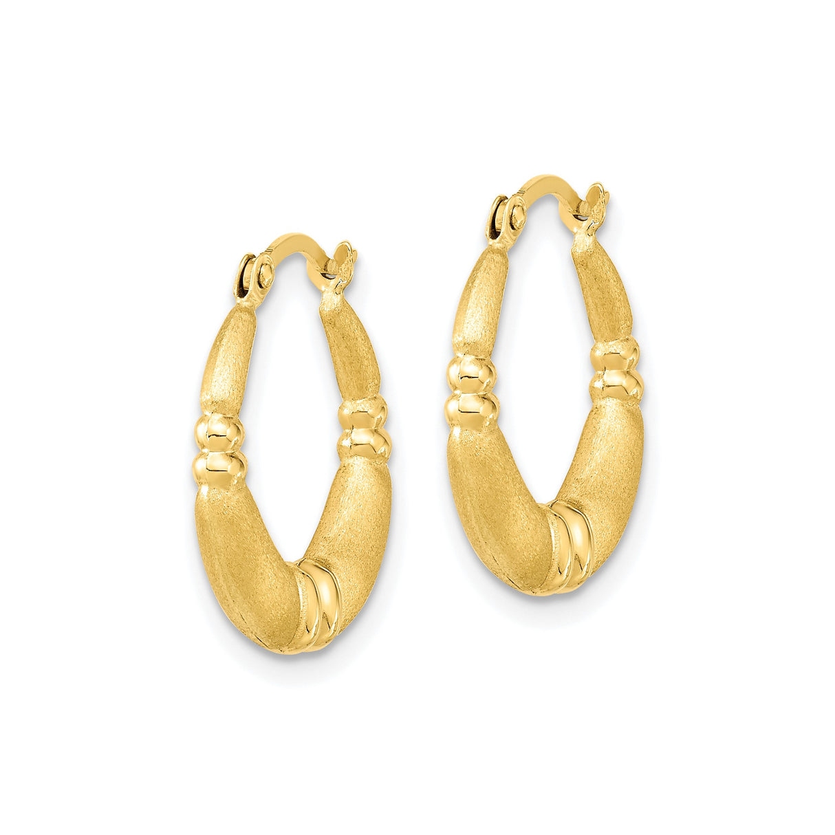 10k Yellow Gold Bamboo Hoop Earrings with Textured and Polished Design for Women