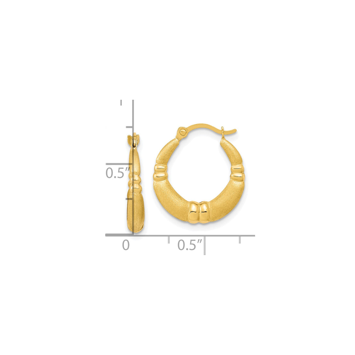 10k Yellow Gold Bamboo Hoop Earrings with Textured and Polished Design for Women