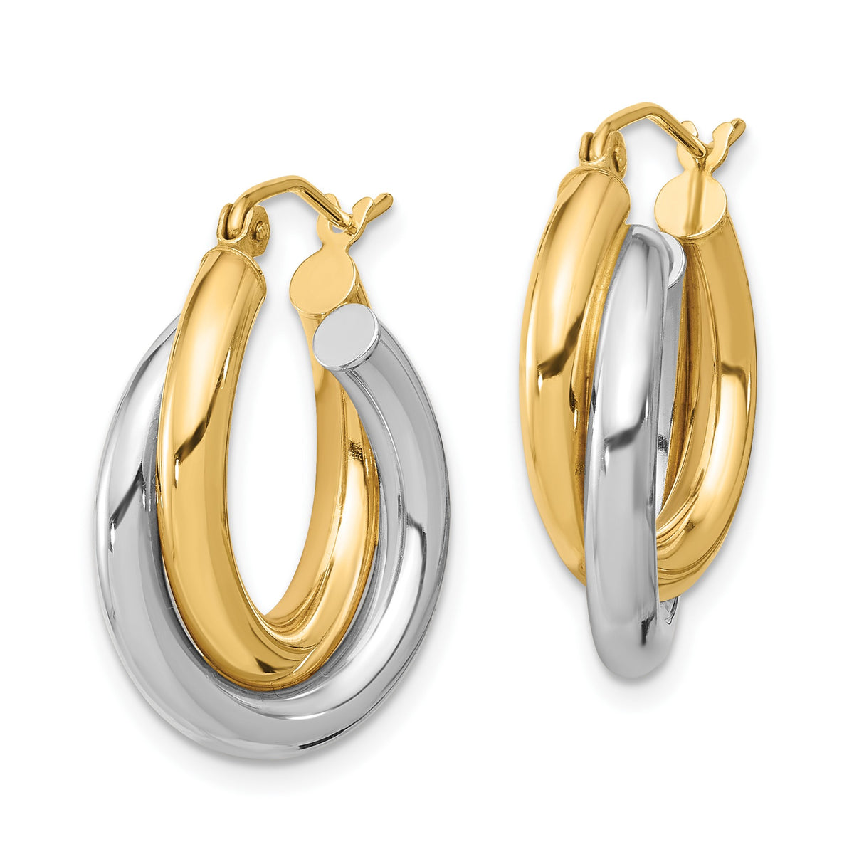 10k Yellow Gold Hoop Earrings, Two-Tone Interlocking Twisted Design for Women