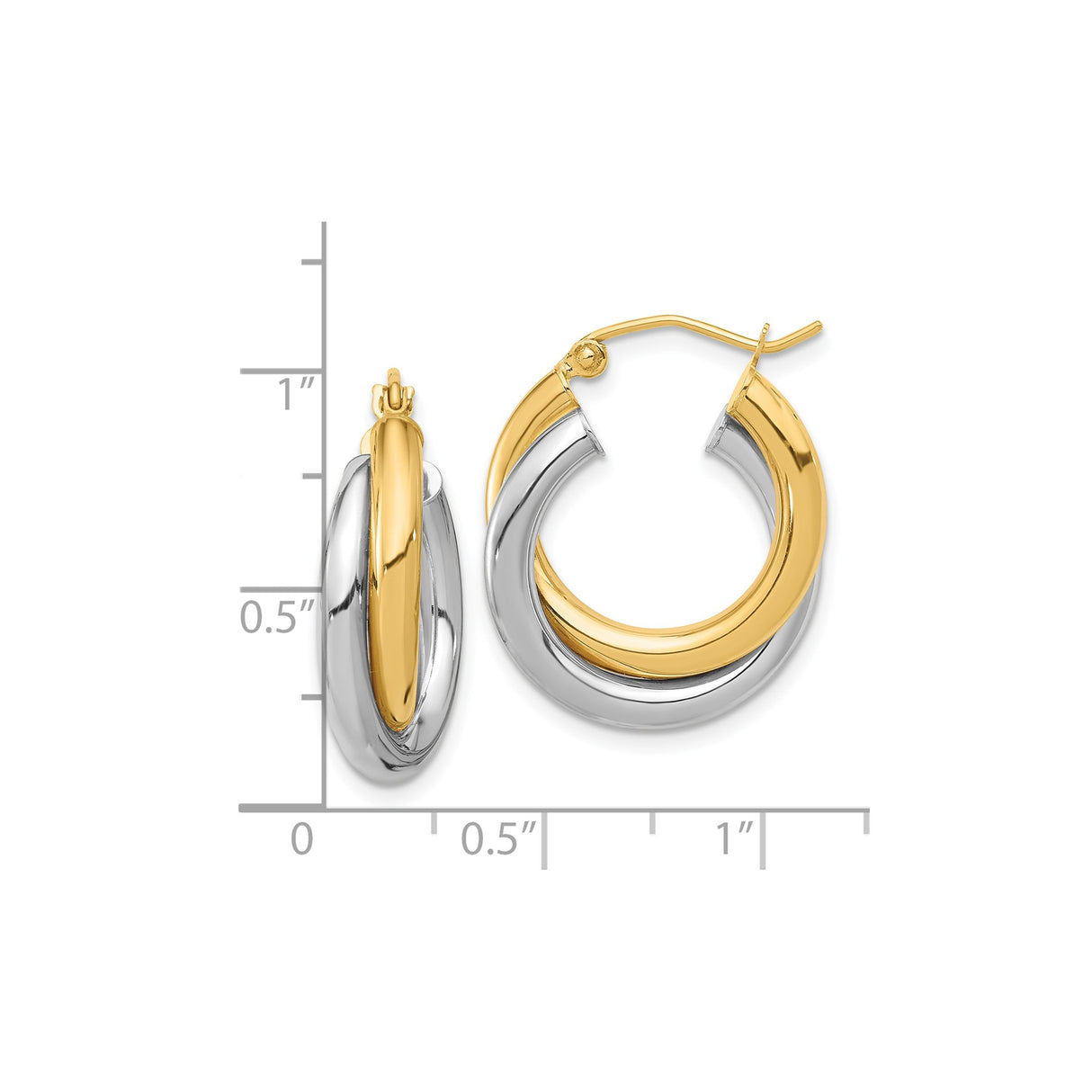10k Yellow Gold Hoop Earrings, Two-Tone Interlocking Twisted Design for Women