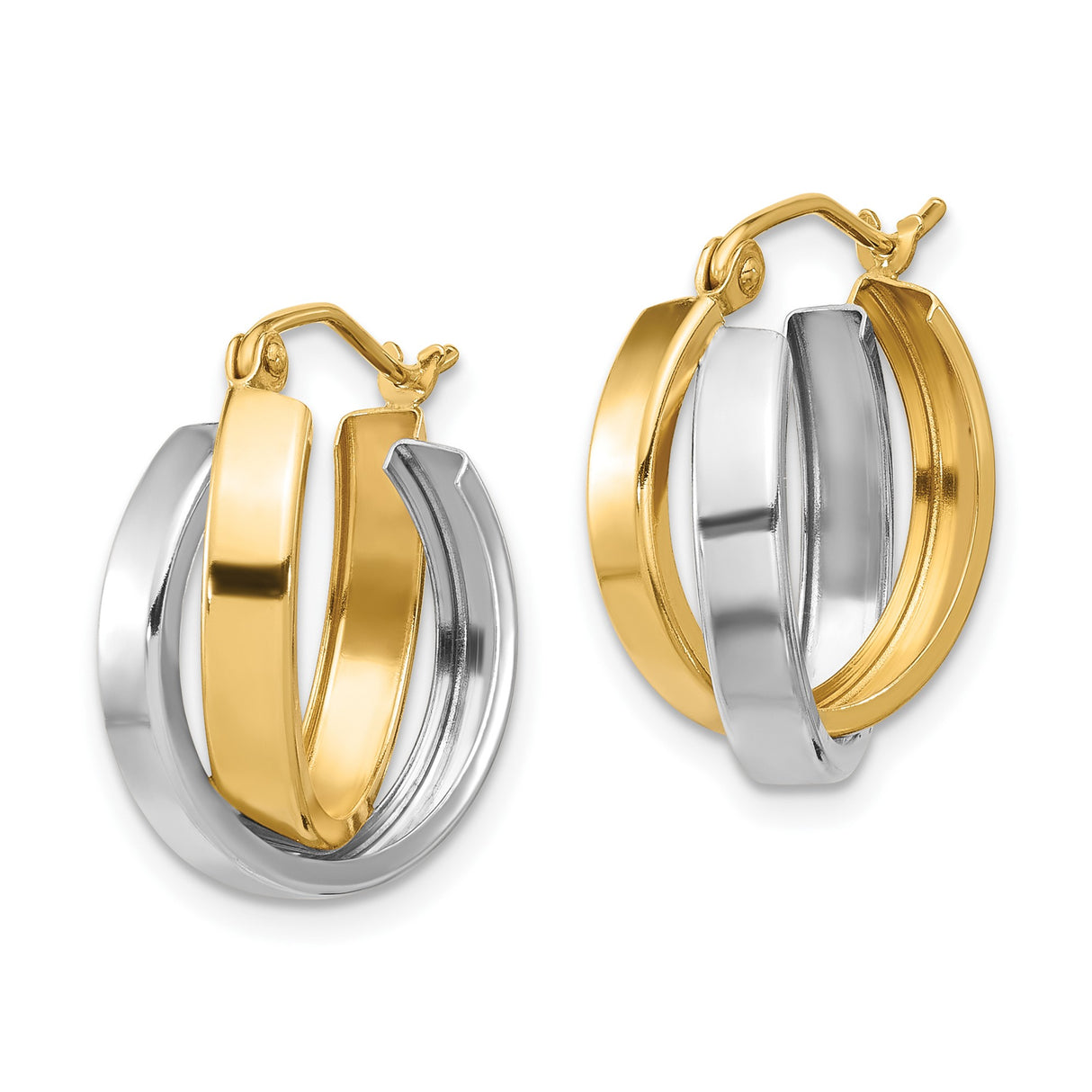 10k Yellow Gold Hoop Earrings with Polished Yellow and White Twist Design