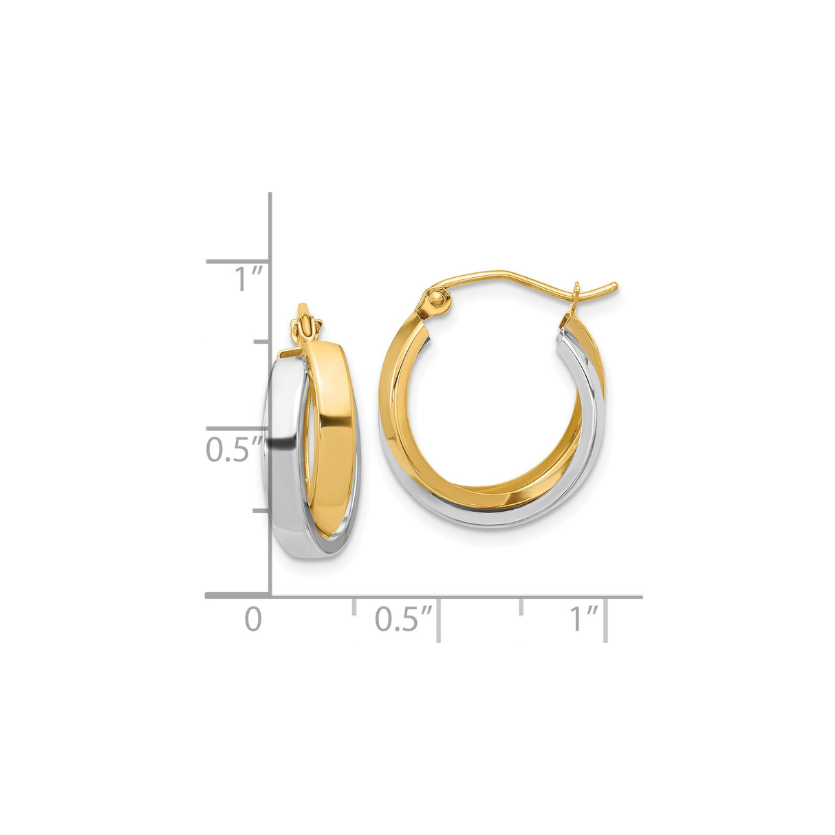 10k Yellow Gold Hoop Earrings with Polished Yellow and White Twist Design