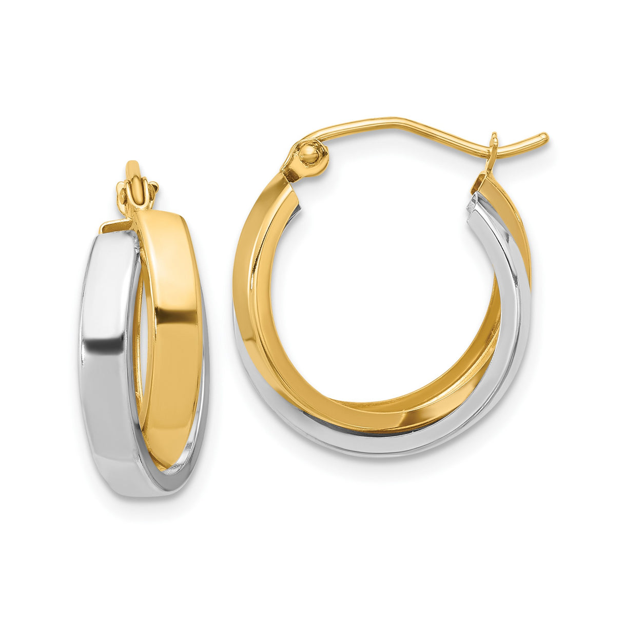 10k Yellow Gold Hoop Earrings with Polished Yellow and White Twist Design