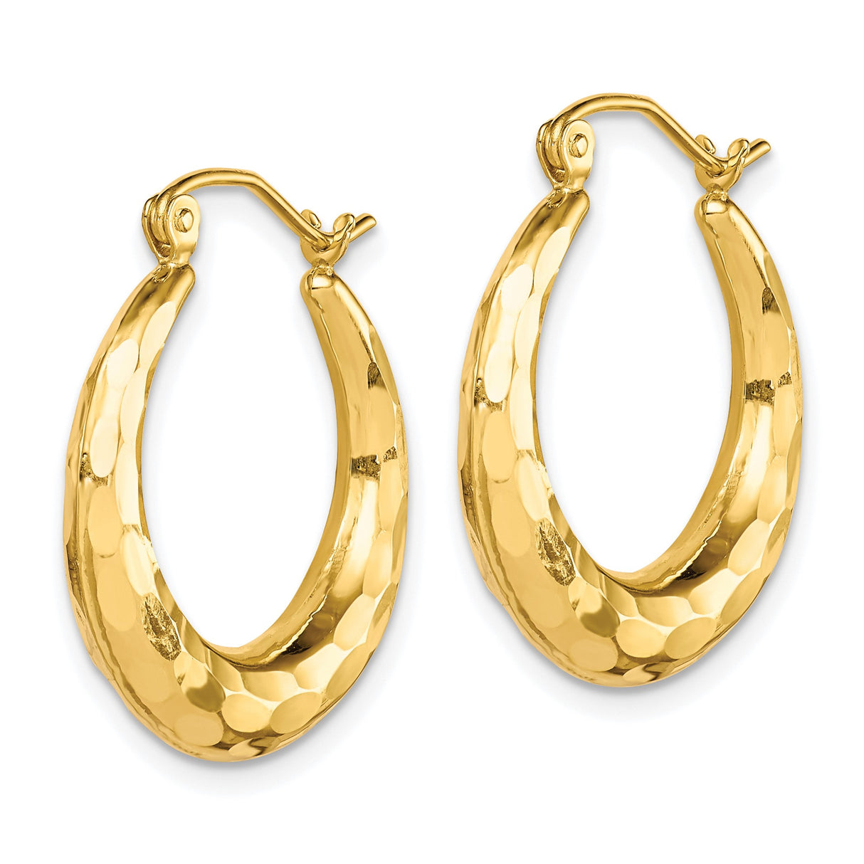 10k Yellow Gold Hoop Earrings, Hammered Textured Medium Round Design for Women