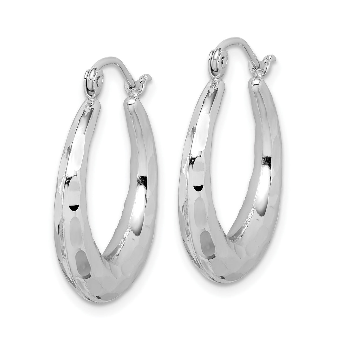 10k White Gold Hoop Earrings with Hammered Finish and Latch Closure