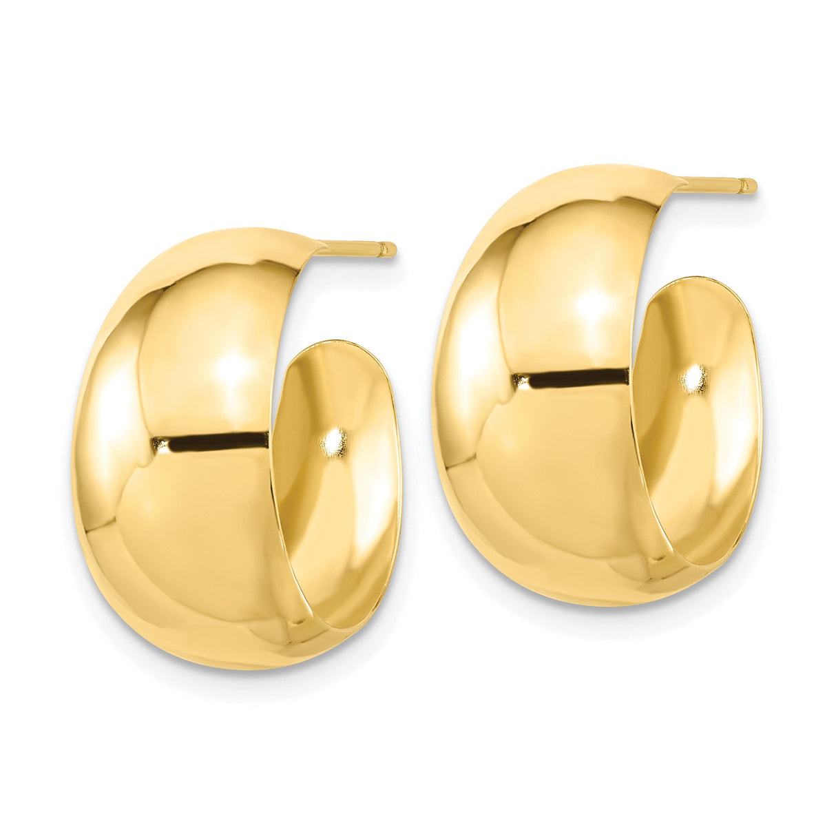 10k Yellow Gold Crescent Hoop Earrings, Polished Minimalist Lightweight Style for Women