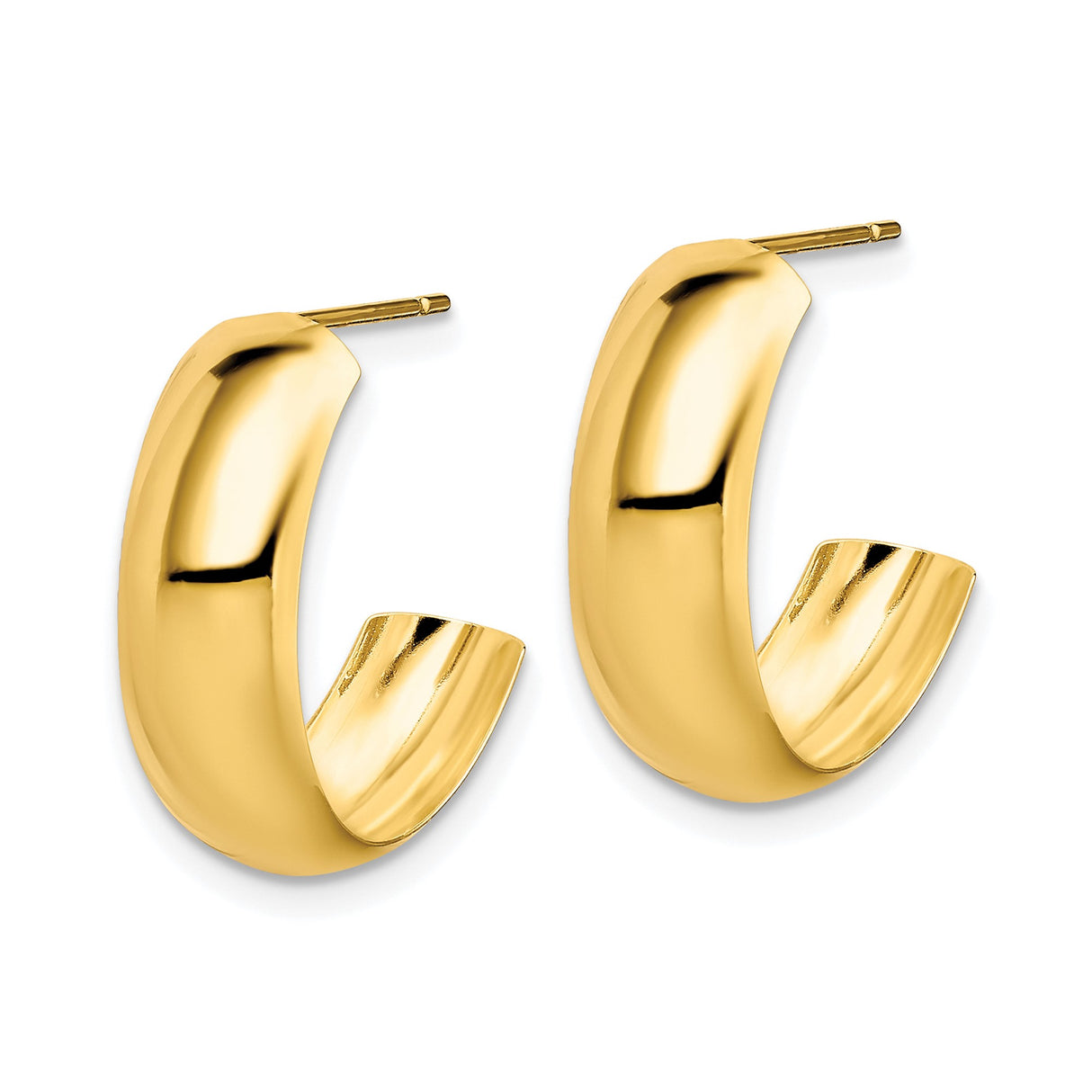 10k Yellow Gold Hoop Earrings, Sleek Polished J-Hoop Design, Lightweight Minimalist Style
