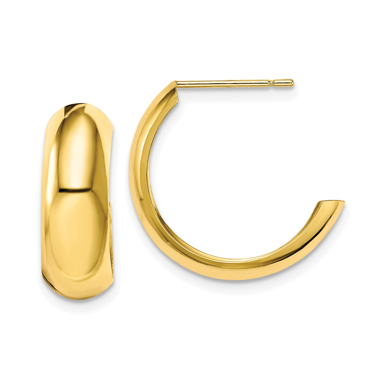 10k Yellow Gold Hoop Earrings, Sleek Polished J-Hoop Design, Lightweight Minimalist Style