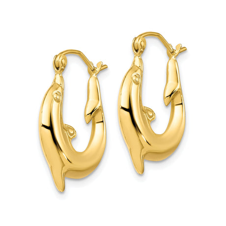10k Yellow Gold Dolphin Hoop Earrings with Playful Marine Motif for Women