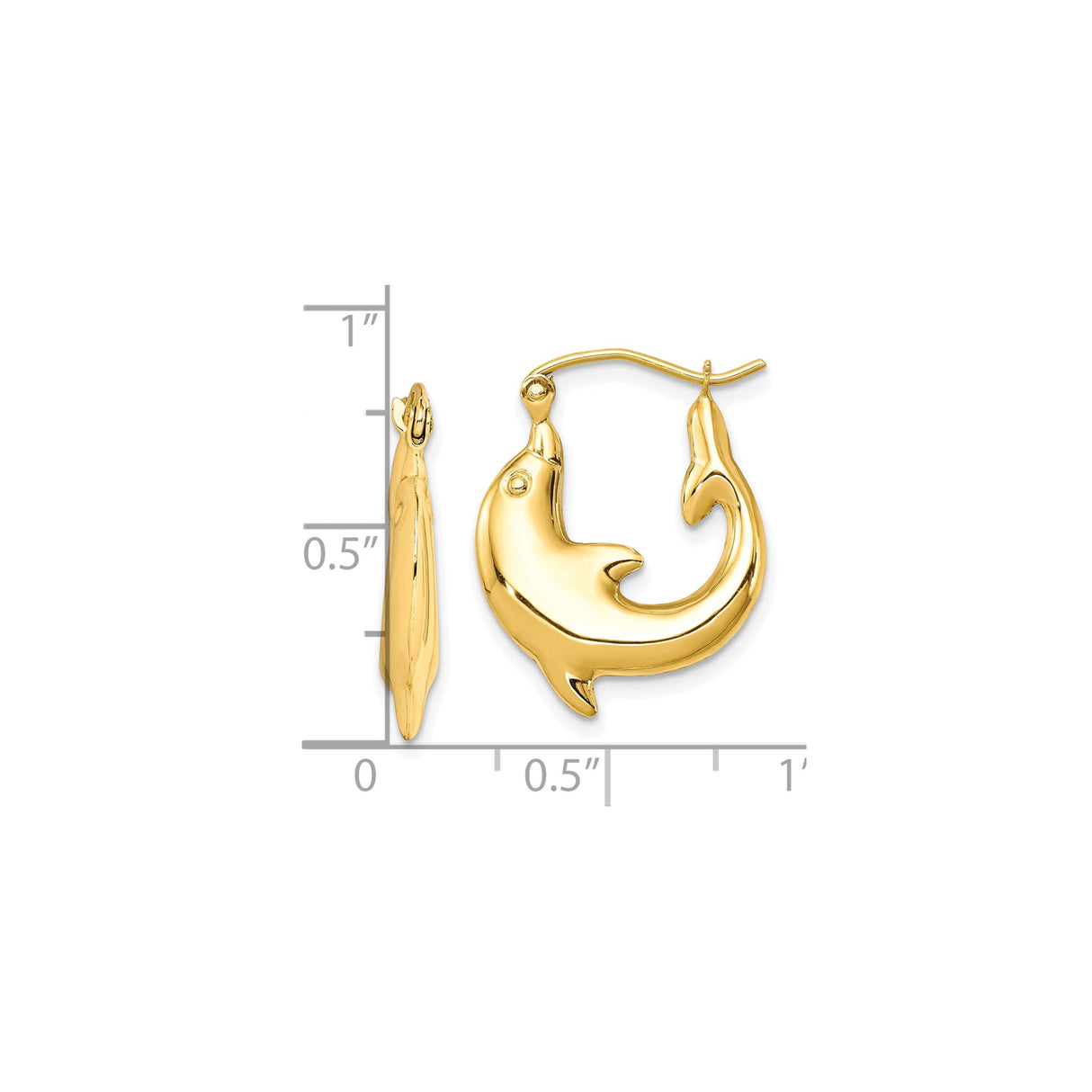10k Yellow Gold Dolphin Hoop Earrings with Playful Marine Motif for Women