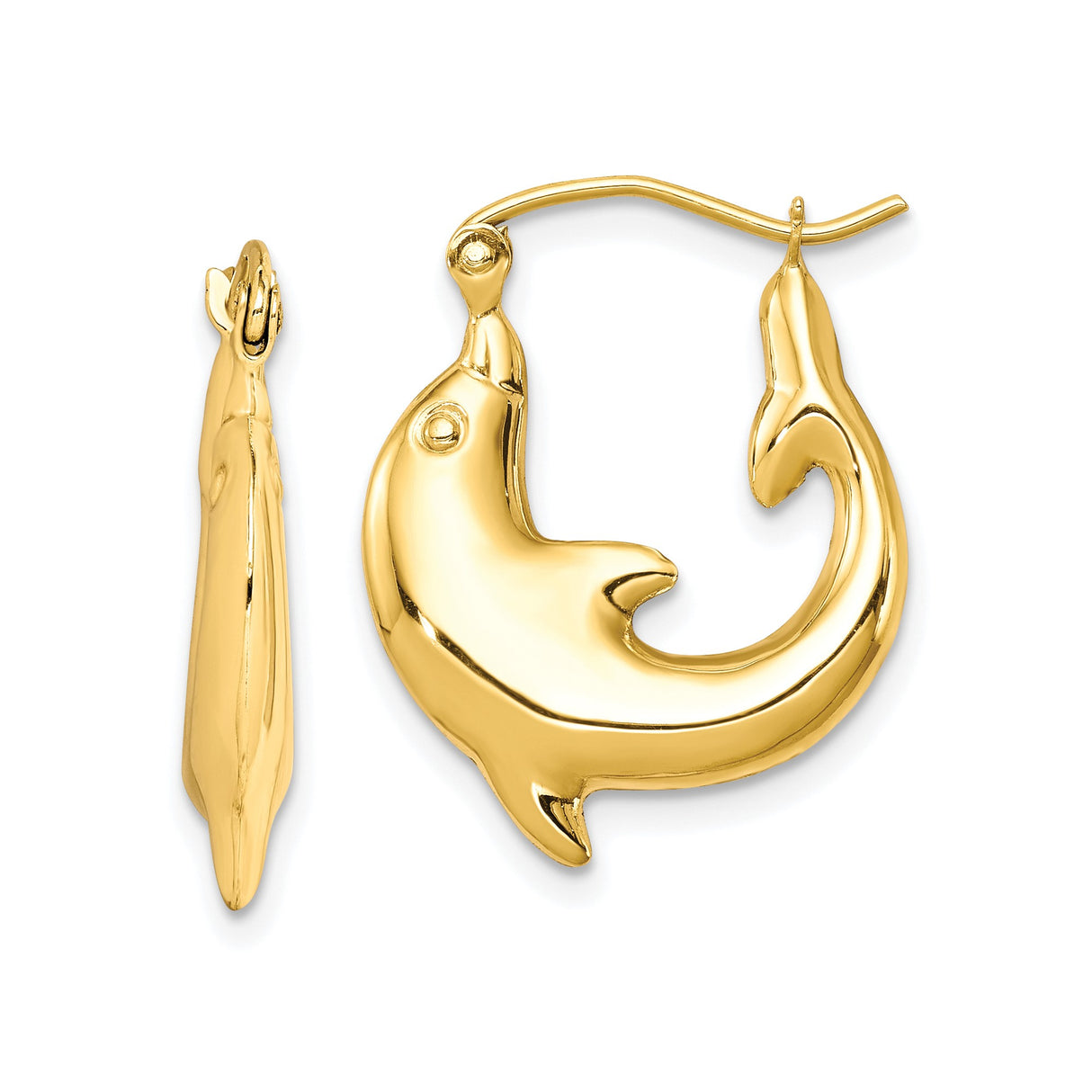 10k Yellow Gold Dolphin Hoop Earrings with Playful Marine Motif for Women