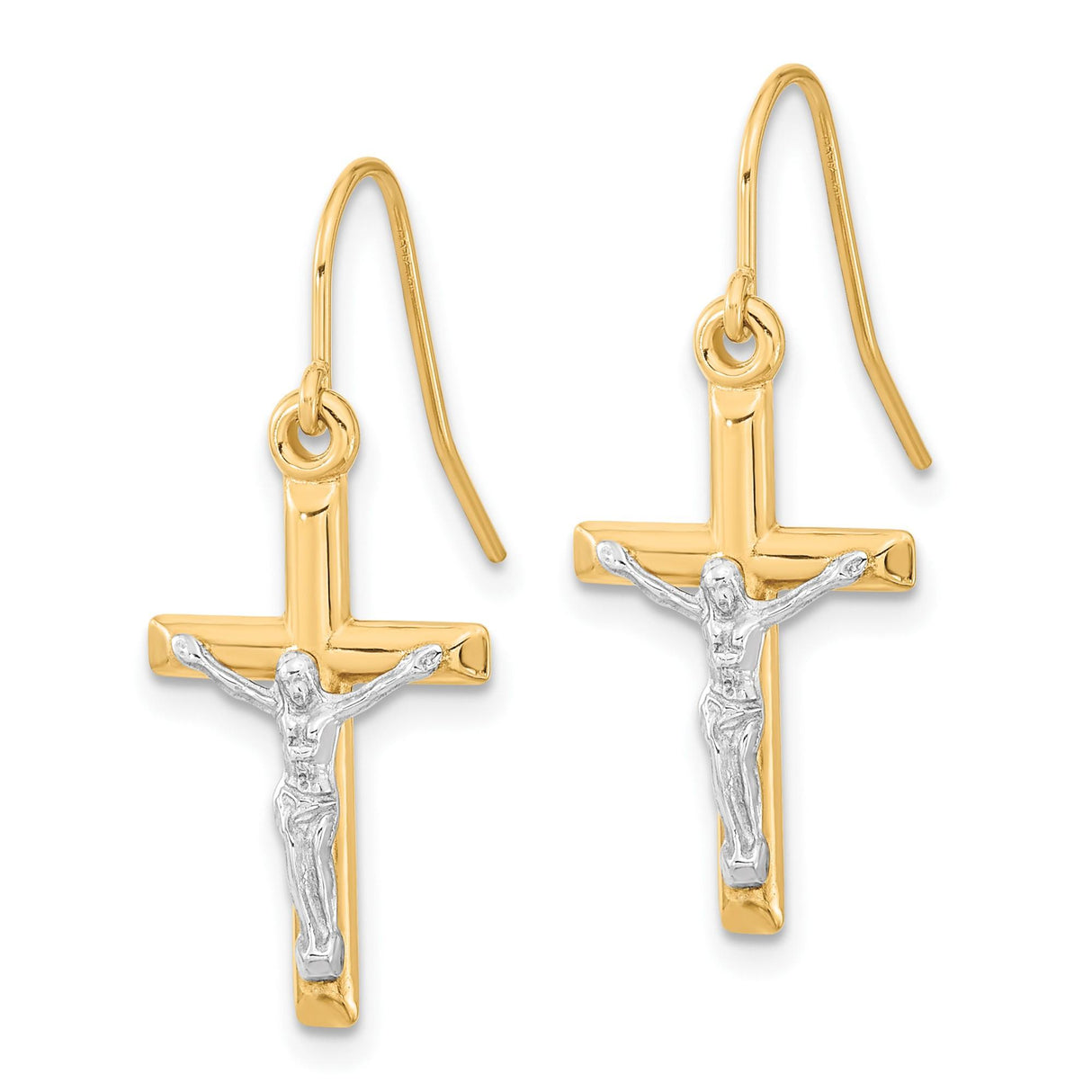 10k Yellow Gold Crucifix Cross Pendant with Jesus Figure, Two Tone Religious Design