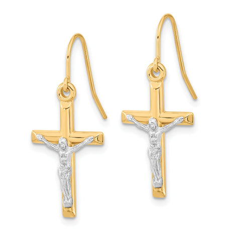 10k Yellow Gold Crucifix Cross Pendant with Jesus Figure, Two Tone Religious Design