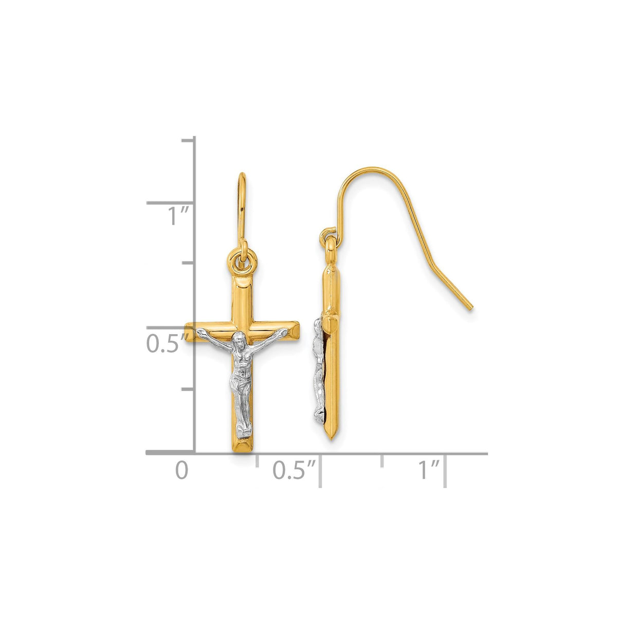 10k Yellow Gold Crucifix Cross Pendant with Jesus Figure, Two Tone Religious Design