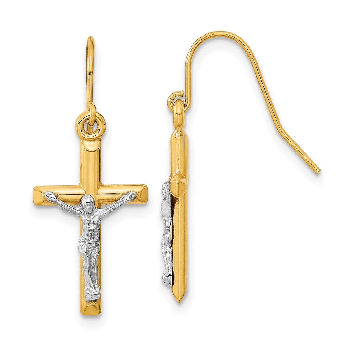 10k Yellow Gold Crucifix Cross Pendant with Jesus Figure, Two Tone Religious Design